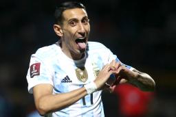 　Ｗ杯南米予選のウルグアイ戦でゴールを決め、喜ぶアルゼンチンのアンヘル・ディマリア＝１２日、モンテビデオ（ＡＰ＝共同）