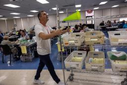 　９日、米アリゾナ州で投票用紙を仕分けする選挙関係者（ゲッティ＝共同）