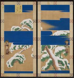 　松に降り積もる雪を描いた障壁画（宮内庁京都事務所提供）