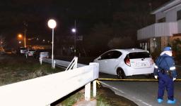 　男性が刺された現場付近＝１９日午後１１時９分、宮城県涌谷町