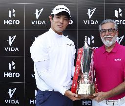 　ヒーロー・インド・オープンで優勝した中島啓太＝３月、ニューデリー（ゲッティ＝共同）