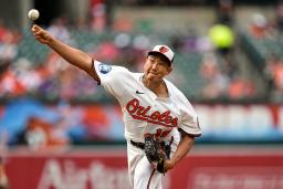 　メッツ戦に先発したオリオールズ・菅野。６回３失点で７勝目を挙げた＝ボルティモア（ＡＰ＝共同）