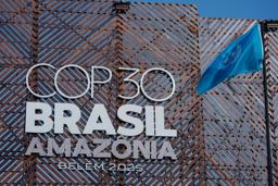 　ブラジルで開催されている国連気候変動枠組み条約第３０回締約国会議（ＣＯＰ３０）のロゴ＝１０日、ベレン（ＡＰ＝共同）