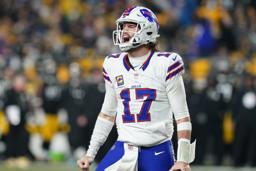 　スティーラーズ戦でのＴＤを喜ぶビルズのＱＢアレン＝ピッツバーグ（ＡＰ＝共同）