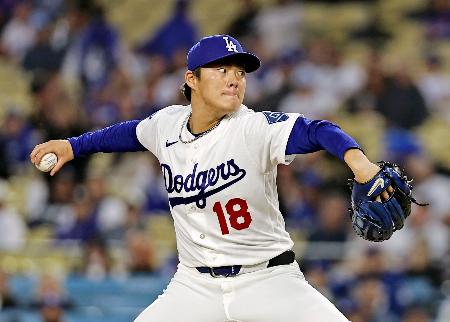 　メッツ戦に先発したドジャース・山本＝ロサンゼルス（共同）