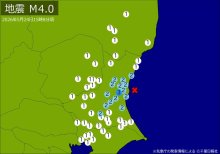 【速報】関東・東北で地震　Ｍ４．０　最大震度３　震源は茨城県沖　地震が及んだ地域人口４９２万人