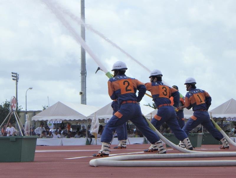コロナ禍前の２０１９年に開催された県消防操法大会＝同年７月、市原市の県消防学校（県提供）
