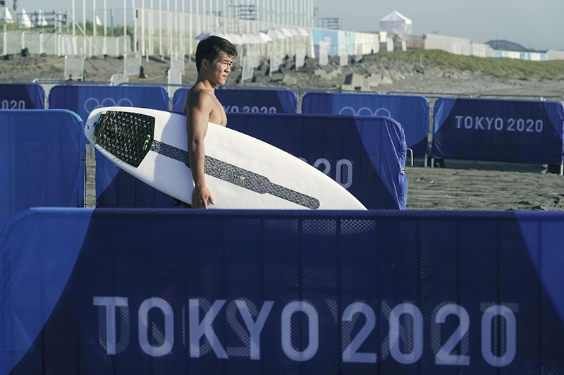 五輪で初めてサーフィン競技の会場となった一宮町の釣ヶ崎海岸＝２０２１年７月２０日