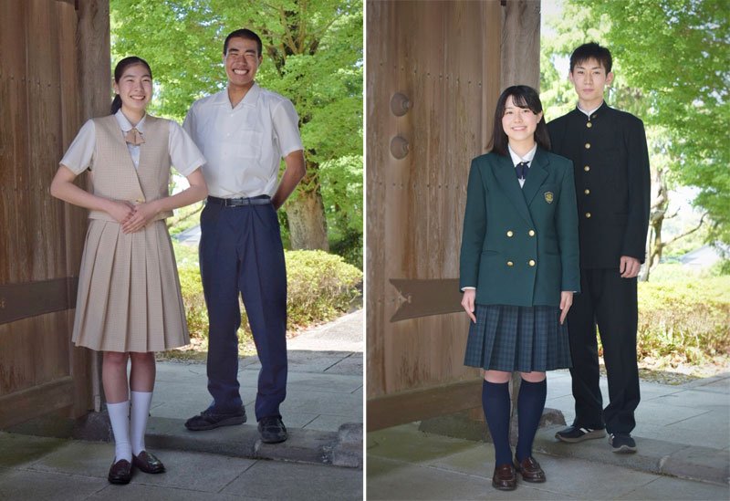 森英恵さんデザインの夏制服（左）と冬制服（大多喜高校提供）