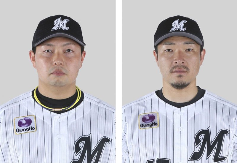 ロッテの松永昂大投手（左）、田中靖洋投手