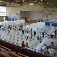 体育館接種会場で流れ確認　習志野市ワクチン在宅高齢者、月内開始で