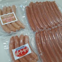 給食で提供されたオリジナルソーセージ（右）と一般向けにアレンジした２種類のソーセージ
