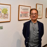 商店描いた３６点を展示　野田の建築士、山崎さん