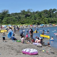 千葉県内外から海水浴客　館山市　家族連れ、気配り忘れず　【コロナ下３度目の夏休み】