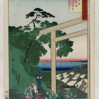 大神宮眼下に海や武士　滝不動の夏は水行場錦絵　船橋市西図書館　【おうちでミュージアム　京葉東葛デジタル鑑賞】（１）