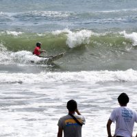 日本サーフィン連盟が初開催した全日本パラサーフィン選手権大会＝３日、白子町