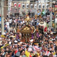 人に埋め尽くされた祭りのみこし渡御＝１５日、浦安市